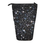YUNWEIKEJI Paillettes imprimées Galaxie, Pas de Vraies Paillettes., Trousse à Crayons télescopique, Porte-Crayon sur Pied avec Pochette à Crayons à Fermeture éclair, Sac à stylos