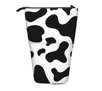 YUNWEIKEJI Peau de Vache Noire et Blanche, Trousse à Crayons télescopique, Porte-Crayon sur Pied avec Pochette à Crayons à Fermeture éclair, Sac à stylos