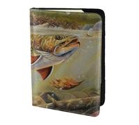 YUNWEIKEJI Pêche à la Mouche à la Truite, Porte-Passeport Portefeuille de Voyage en Cuir PU Étui pour Passeport Couvre-Passeport 5,5 Pouces
