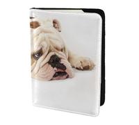 YUNWEIKEJI Photographie De Bouledogue Anglais De Bouledogue Triste Et Fatigué avec De La Crème Brune, Porte-Passeport Portefeuille de Voyage en Cuir PU Étui pour Passeport Couvre-Passeport 5,5 Pouces
