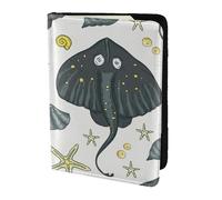 YUNWEIKEJI Raie pastenague de la Vie Marine, Porte-Passeport Portefeuille de Voyage en Cuir PU Étui pour Passeport Couvre-Passeport 5,5 Pouces