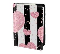 YUNWEIKEJI Rayure à Paillettes en Or Rose Coeur Romantique, Porte-Passeport Portefeuille de Voyage en Cuir PU Étui pour Passeport Couvre-Passeport 5,5 Pouces