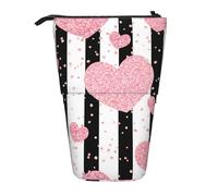 YUNWEIKEJI Rayure à Paillettes en Or Rose Coeur Romantique, Trousse à Crayons télescopique, Porte-Crayon sur Pied avec Pochette à Crayons à Fermeture éclair, Sac à stylos