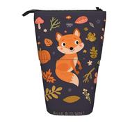 YUNWEIKEJI Renard Mignon d'automne, Trousse à Crayons télescopique, Porte-Crayon sur Pied avec Pochette à Crayons à Fermeture éclair, Sac à stylos