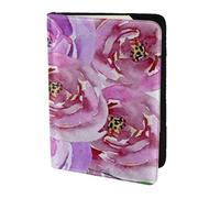 YUNWEIKEJI Roses pivoines Aquarelle Violet Lilas et Violet, Porte-Passeport Portefeuille de Voyage en Cuir PU Étui pour Passeport Couvre-Passeport 5,5 Pouces
