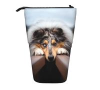 YUNWEIKEJI Rough Collie Bokeh Railway Chiens Animaux de Compagnie Rough, Trousse à Crayons télescopique, Porte-Crayon sur Pied avec Pochette à Crayons à Fermeture éclair, Sac à stylos