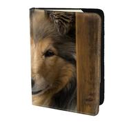 YUNWEIKEJI Rough Collie Lassie Chiens Gros Chiens Moelleux Animaux de Compagnie, Porte-Passeport Portefeuille de Voyage en Cuir PU Étui pour Passeport Couvre-Passeport 5,5 Pouces