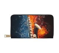 YUNWEIKEJI Saxophone en feu et Glace, Portefeuille de Grande capacité pour Hommes Femmes Portefeuilles Carte de crédit Portefeuille en Cuir Microfibre