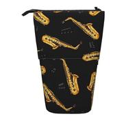 YUNWEIKEJI Saxophone et Musique, Trousse à Crayons télescopique, Porte-Crayon sur Pied avec Pochette à Crayons à Fermeture éclair, Sac à stylos