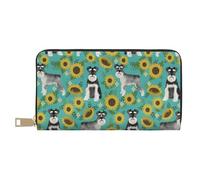 YUNWEIKEJI Schnauzer Tournesols Printemps Été Floral Chien Race Chien, Portefeuille de Grande capacité pour Hommes Femmes Portefeuilles Carte de crédit Portefeuille en Cuir Microfibre