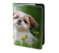 YUNWEIKEJI Shih Tzu Petits Chiens Mignons Chiot Bouclé Animaux Champ, Porte-Passeport Portefeuille de Voyage en Cuir PU Étui pour Passeport Couvre-Passeport 5,5 Pouces