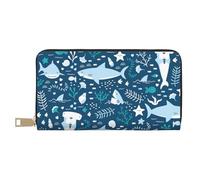 YUNWEIKEJI Sourire Requin Animaux Marins Poissons Étoile De Mer Bleu, Portefeuille de Grande capacité pour Hommes Femmes Portefeuilles Carte de crédit Portefeuille en Cuir Microfibre