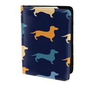 YUNWEIKEJI Teckel Bleu Orange Chien, Porte-Passeport Portefeuille de Voyage en Cuir PU Étui pour Passeport Couvre-Passeport 5,5 Pouces