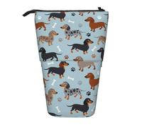 YUNWEIKEJI Teckel Chiens Bleu, Trousse à Crayons télescopique, Porte-Crayon sur Pied avec Pochette à Crayons à Fermeture éclair, Sac à stylos