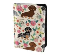 YUNWEIKEJI Teckel Floral Fleurs Vintage, Porte-Passeport Portefeuille de Voyage en Cuir PU Étui pour Passeport Couvre-Passeport 5,5 Pouces