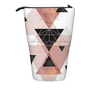 YUNWEIKEJI Triangle Géométrique en Marbre Or Rose, Trousse à Crayons télescopique, Porte-Crayon sur Pied avec Pochette à Crayons à Fermeture éclair, Sac à stylos