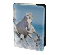 YUNWEIKEJI Trois Chevaux Blancs, Porte-Passeport Portefeuille de Voyage en Cuir PU Étui pour Passeport Couvre-Passeport 5,5 Pouces