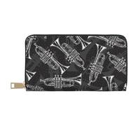 YUNWEIKEJI Trompettes de Croquis Noir et Blanc, Portefeuille de Grande capacité pour Hommes Femmes Portefeuilles Carte de crédit Portefeuille en Cuir Microfibre
