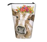 YUNWEIKEJI Vache Aquarelle Mignonne, Trousse à Crayons télescopique, Porte-Crayon sur Pied avec Pochette à Crayons à Fermeture éclair, Sac à stylos