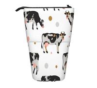 YUNWEIKEJI Vache tachetée de Lait Vache Noire, Trousse à Crayons télescopique, Porte-Crayon sur Pied avec Pochette à Crayons à Fermeture éclair, Sac à stylos