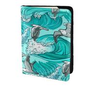 YUNWEIKEJI Vagues, Croquis, Mouette, Oiseaux, Porte-Passeport Portefeuille de Voyage en Cuir PU Étui pour Passeport Couvre-Passeport 5,5 Pouces