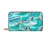 YUNWEIKEJI Vagues, Croquis, Mouette, Oiseaux, Portefeuille de Grande capacité pour Hommes Femmes Portefeuilles Carte de crédit Portefeuille en Cuir Microfibre