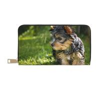 YUNWEIKEJI Yorkshire Terrier Herbe Verte Yorkie Chiens Mignons, Portefeuille de Grande capacité pour Hommes Femmes Portefeuilles Carte de crédit Portefeuille en Cuir Microfibre