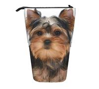 YUNWEIKEJI Yorkshire Terrier se Trouve sur Blanc, Trousse à Crayons télescopique, Porte-Crayon sur Pied avec Pochette à Crayons à Fermeture éclair, Sac à stylos
