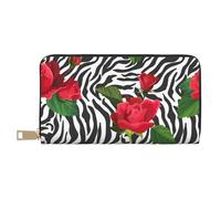 YUNWEIKEJI Zèbre Animal Fleur Rouge, Portefeuille de Grande capacité pour Hommes Femmes Portefeuilles Carte de crédit Portefeuille en Cuir Microfibre