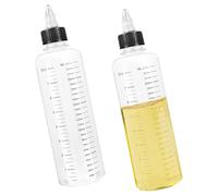 YUNXCNA Bouteille Sauce 250ml, 2 Pièces Bouteille à Condiments Avec Embout Pivotant Noir, Bouteilles D'arômes Transparentes avec Échelle Graduée, pour Sauce Soja, Vinaigrette, Huile