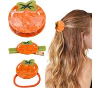 Yunxiao88 Lot de 3 pinces à cheveux en acétate de cellulose en forme d'orange Pinces à cheveux en forme de fruits Pinces à cheveux amusantes en forme de kaki