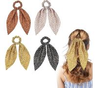 Yunxiao88 Lot de 4 chouchous à cheveux floraux avec long nœud en ruban, chouchous bohèmes élastiques à fleurs pour femmes et filles