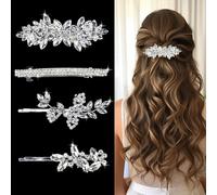 Yunxiao88 Lot de 4 pinces à cheveux en forme de feuille avec strass pour mariage, demoiselles d'honneur, fleurs et filles