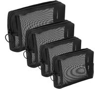 Yunxiao88 Lot de 4 trousses de maquillage en maille avec fermeture éclair - Trousse de toilette de voyage - Petits sacs en maille pour la maison, le bureau - Fermeture éclair - Accessoires de sac à
