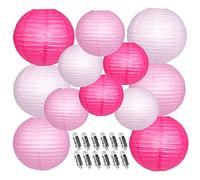 YUNXUAN Lot de 12 lanternes chinoises rondes en papier à suspendre avec lumières pour fiançailles, enterrement de vie de jeune fille, fête d'anniversaire, 12 lumières LED - Rose