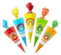 YUNYAKARSA Lot de 10 cornets d'écolier pour garçons et filles, 28 cm, petits sacs à sucreries, petits sacs d'école, pour filles et garçons, à remplir, multicolores