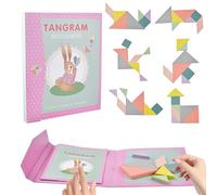 Yunyige Tangram Magnetique,Tangram Puzzle,Travel Tangrams Puzzle,Jeu Tangrams avec 96 Défis de Forme (Rose)