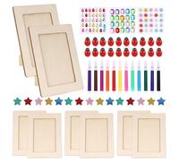 YUNYODA Lot de 8 cadres photo en bois à peindre - 20 x 15 cm - Kit de bricolage - Cadre photo en bois à peindre pour enfants - Cadre en bois avec strass - Autocollant 3D - 12 pinceaux colorés