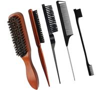 YUNYU Ensemble de brosses à cheveux lisses - Brosse lissante en poils de sanglier pour cheveux épais, bouclés et abîmés - Parfait pour coiffer, démêler et lisser les looks (hommes et femmes, barbe et