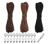 YUNYU Kit Collier en Cuir 3 Couleurs 30 m Cordon en Cuir avec 100 Fermoirs et Extrémités pour DIY Bracelet Fabrication de Bijoux (Noir, Marron Foncé, Marron Moyen)