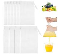 YUNYU Lot de 10 chiffons réutilisables pour filtrer et lait de noix - 6 pièces 30 x 20 cm + 4 sacs filtrants en maille fine de 35 x 25 cm avec cordon de serrage, lavables pour jus, café, yaourt