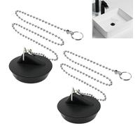 YUNYU Lot de 2 bouchons d'évier universels avec chaîne, remplacement de bouchon d'évier de salle de bain, cuisine, bouchon de salle de bain en caoutchouc avec chaîne en acier inoxydable (taille 1,57 A