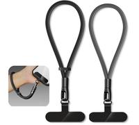 YUNYU Lot de 2 chaînes courtes pour téléphone portable - Antidérapantes - Avec 2 mousquetons - Dragonne universelle pour smartphone, appareil photo et clés - Noir, Ferreux, taille unique