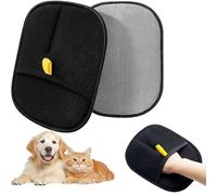 YUNYU Lot de 2 gants de toilettage, pour enlever les poils de chat doux avec double face, gants antistatiques pour chiens et chats, doux pour la peau, noir/gris, cordon jaune)