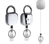 YUNYU Lot de 2 porte-badges en métal robuste - Porte-carte d'identité rétractable avec sangle de cou | Étiquette double face pour écoles, bureaux, hôpitaux | Porte-clés durable pour personnel