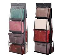 YUNYU Lot de 2 sacs de rangement suspendus - Organisateur de sac à main avec 8 compartiments transparents et crochet solide - pour armoire/tiroirs (noir + gris) - 35 x 110 cm