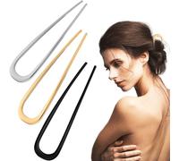 YUNYU Lot de 3 épingles à cheveux françaises en métal pour cheveux épais en forme de U - Pour femmes et filles - Accessoires décoratifs pour cheveux (1 doré, 1 argenté et 1 noir)