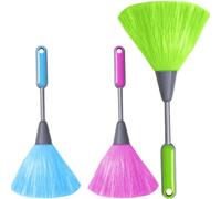 YUNYU Lot de 3 plumeaux lavables et réutilisables avec poignée ergonomique en plastique pour la maison et le bureau, nettoyage multi-surfaces (bleu, vert, rose)