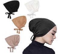 YUNYU Lot de 4 bonnets hijab pour femme - Écharpe musulmane respirante réglable avec fermeture à nouer - Bandeau élastique doux pour un usage quotidien, chimio, sommeil (couleurs unies, 4 styles