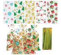 YUNYU Lot de 50 sacs cadeaux de Noël pour bonbons et biscuits - Sacs cadeaux transparents pour friandises de fête, chocolats, biscuits et petits cadeaux